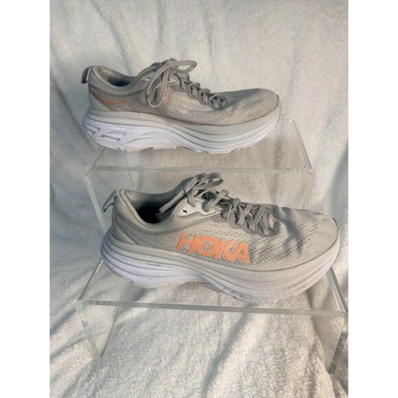Hoka One One Shoes - Hoka Bondi 8 Shoes M Size 8.5 Wide Gray Pink Harbor Mist Lunar Rock Running